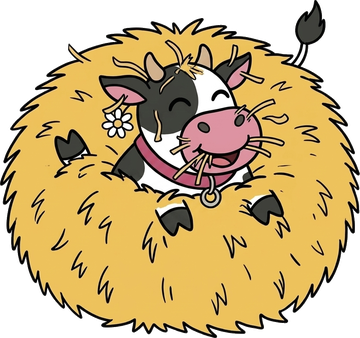 Blowy landed safely in a haystack, smiling